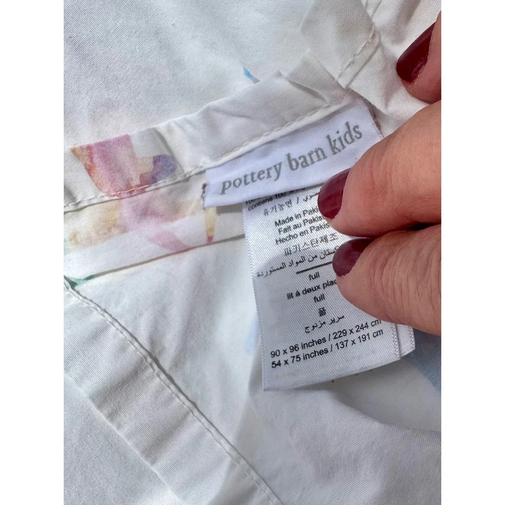 Pottery Barn Kids Full Organic Cotton Unicorn Sheet Set Watercolor White 3pc